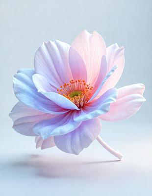 The primary subject of the image is a beautifully crafted flower, which is the main focus of the image. The flower is placed against a white background, giving it a clean and minimalist appearance. The visual style of the image is a combination of photo and digital art, creating a realistic yet artistic representation of the flower. The colors and mood of the image are predominantly pink and white, giving it a delicate and elegant feel.